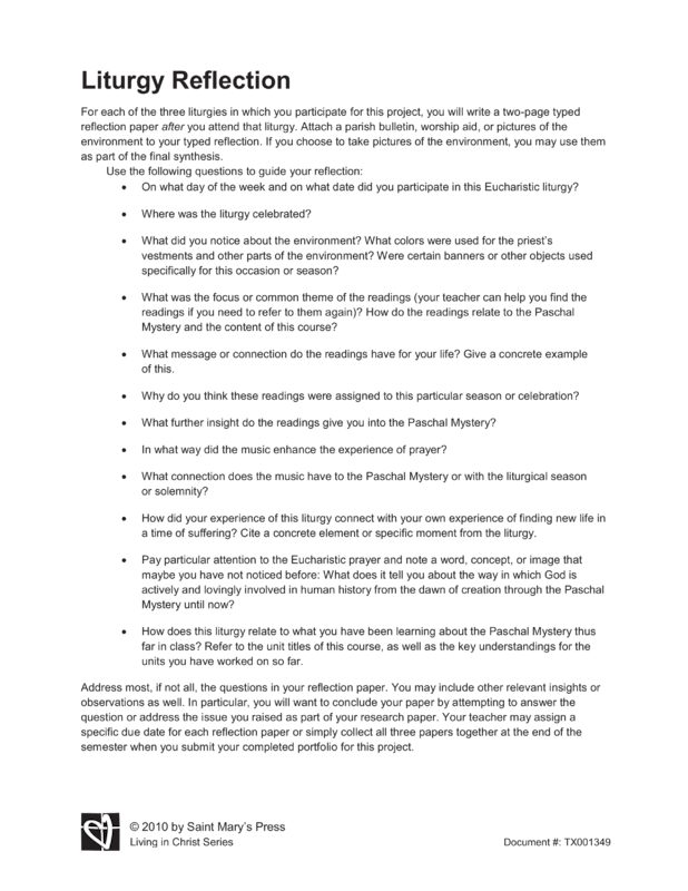 Liturgy Reflection Saint Mary's Press
