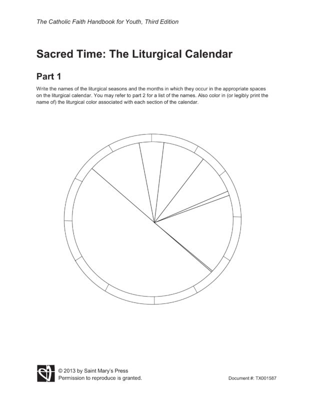 Printable Liturgical Calendar Worksheet