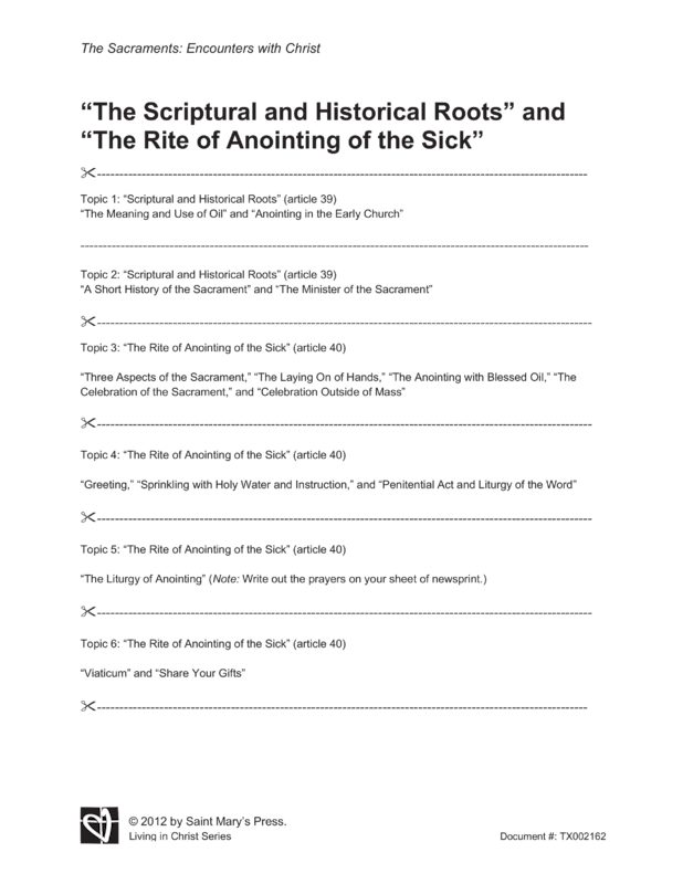 The Scriptural and Historical Roots and The Rite of the Anointing of