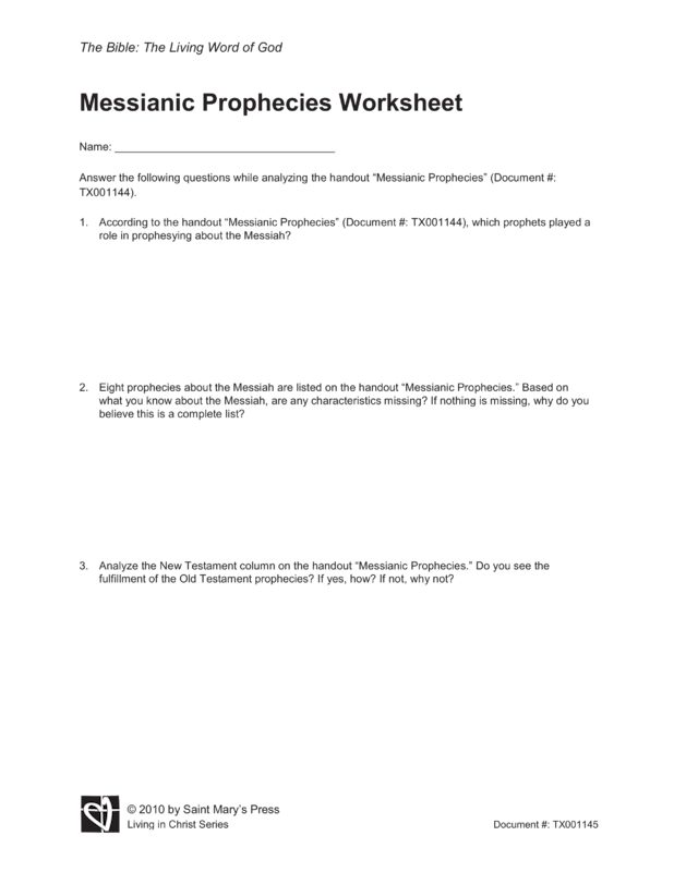 Messianic Prophecies Worksheet | Saint Mary's Press